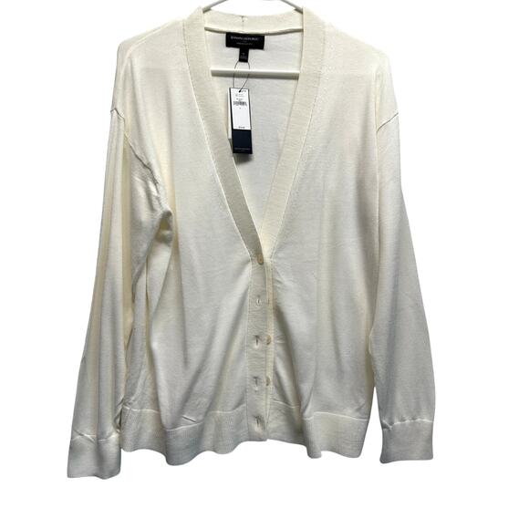 NWT Banana Republic Forever Sweater Cardigan Cream White Women’s Large - Picture 1 of 11